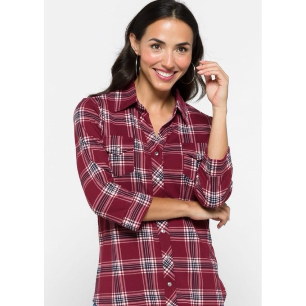 Market & Spruce Red Blue & White Perrina Button Down Shirt Womens 2X